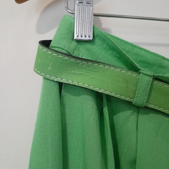 Retro 80's/90's Kiwi Green Pleated Midi Skirt - Picture 3 of 8